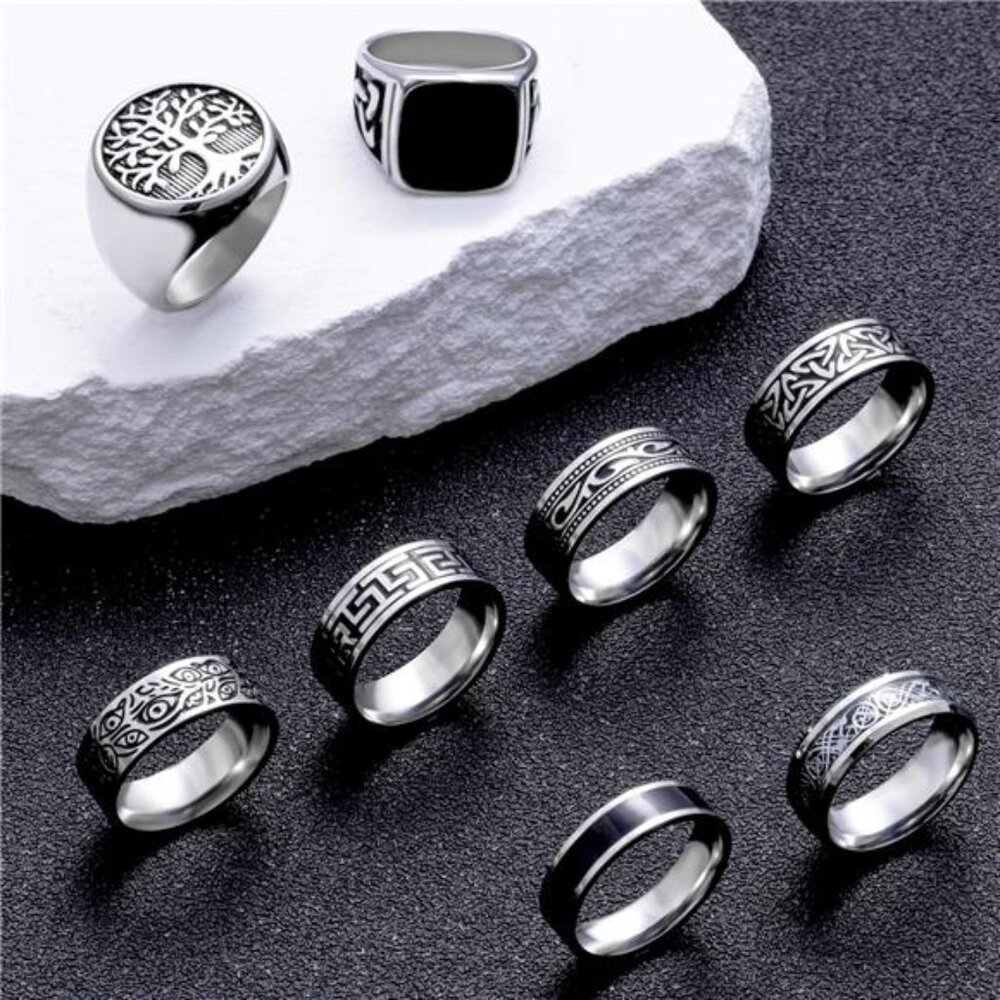 12Pcs Rings for Men Stainless Steel Band Rings Square Signet Rings Pinky Trendy - Picture 5 of 6